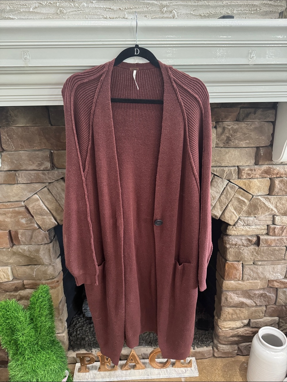 Long Open-Front Knit Cardigan in Dusty Rose